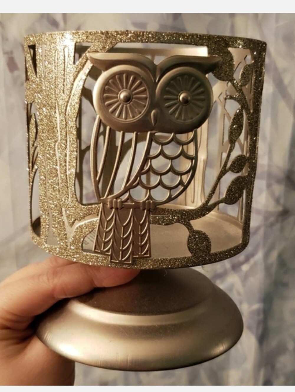 Bath & Body Works Gold Glitter Owl Candle Holder
